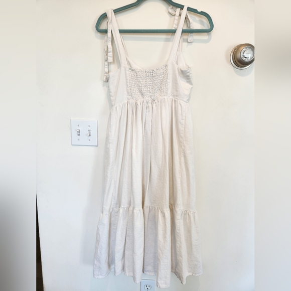Forever 21 Cream Button-Down Tie-Strap Linen Blend Midi Dress S - Picture 2 of 4